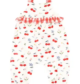 Angel Dear Watercolor Cherries  Gingham Ruffle Waist Romper
