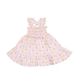 Angel Dear Floral Check Smocked Ruffle Sundress Pink