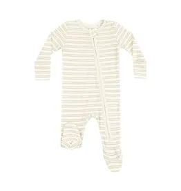 Angel Dear Stripe Oxford Tan 2 Way Zipper Footie