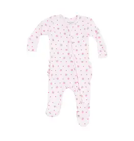 Angel Dear Strawberry Swiss Dot 2 Way Zipper Ruffle Back Footie