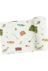 Angel Dear Fishing Things Green Swaddle Blanket