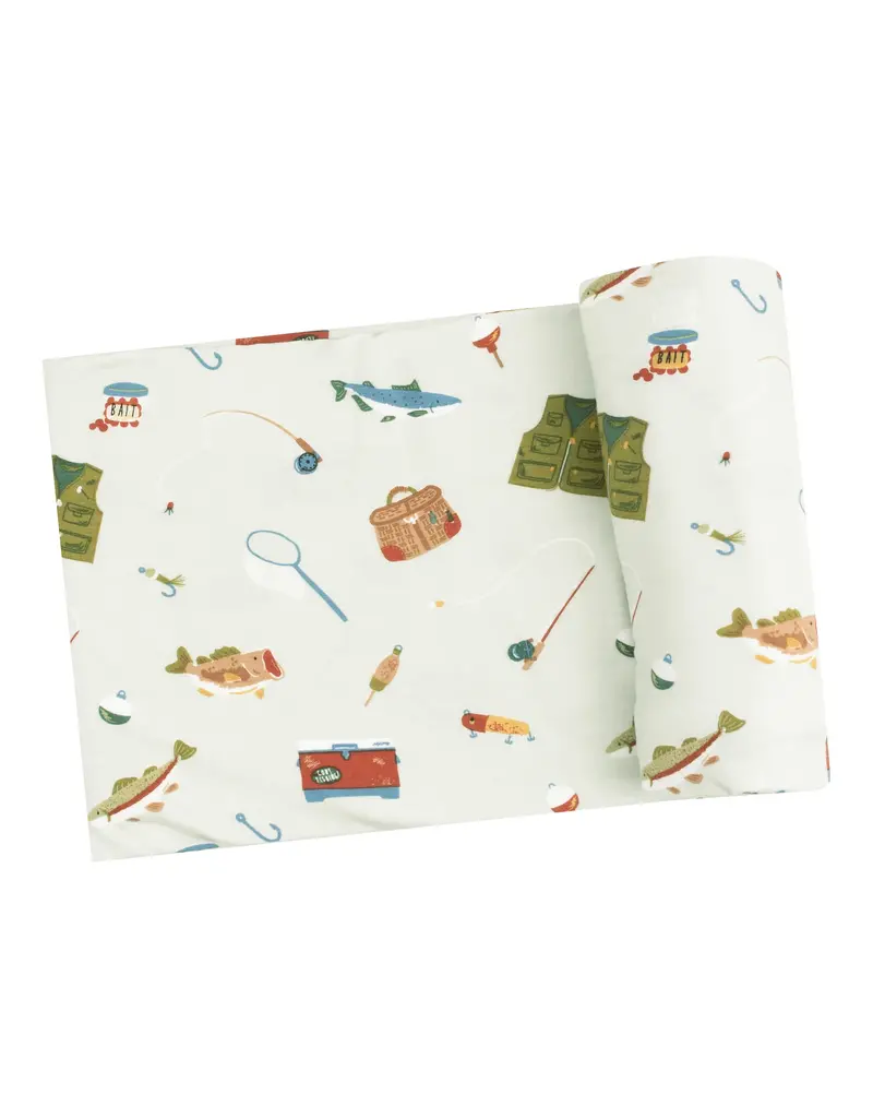 Angel Dear Fishing Things Green Swaddle Blanket
