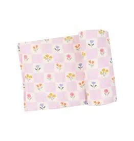 Angel Dear Floral Check Swaddle Blanket Pink