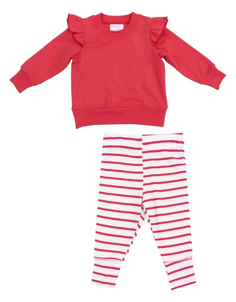 Angel Dear Stripe Vintage Red French Terry Sweatshirt And Leggings
