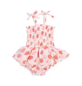 Angel Dear Strawberry Bliss Smocked Ruffle Bubble w/Skirt