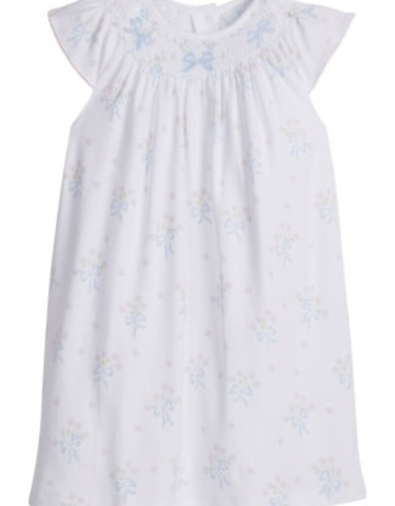 Little English Smocked Bishop Dress Blue Bow Bouquet