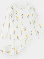 Petit Lem PJ L/S TOP PANT KNIT OFF WHITE FLOWER PRINT