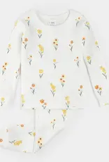 Petit Lem PJ L/S TOP PANT KNIT OFF WHITE FLOWER PRINT