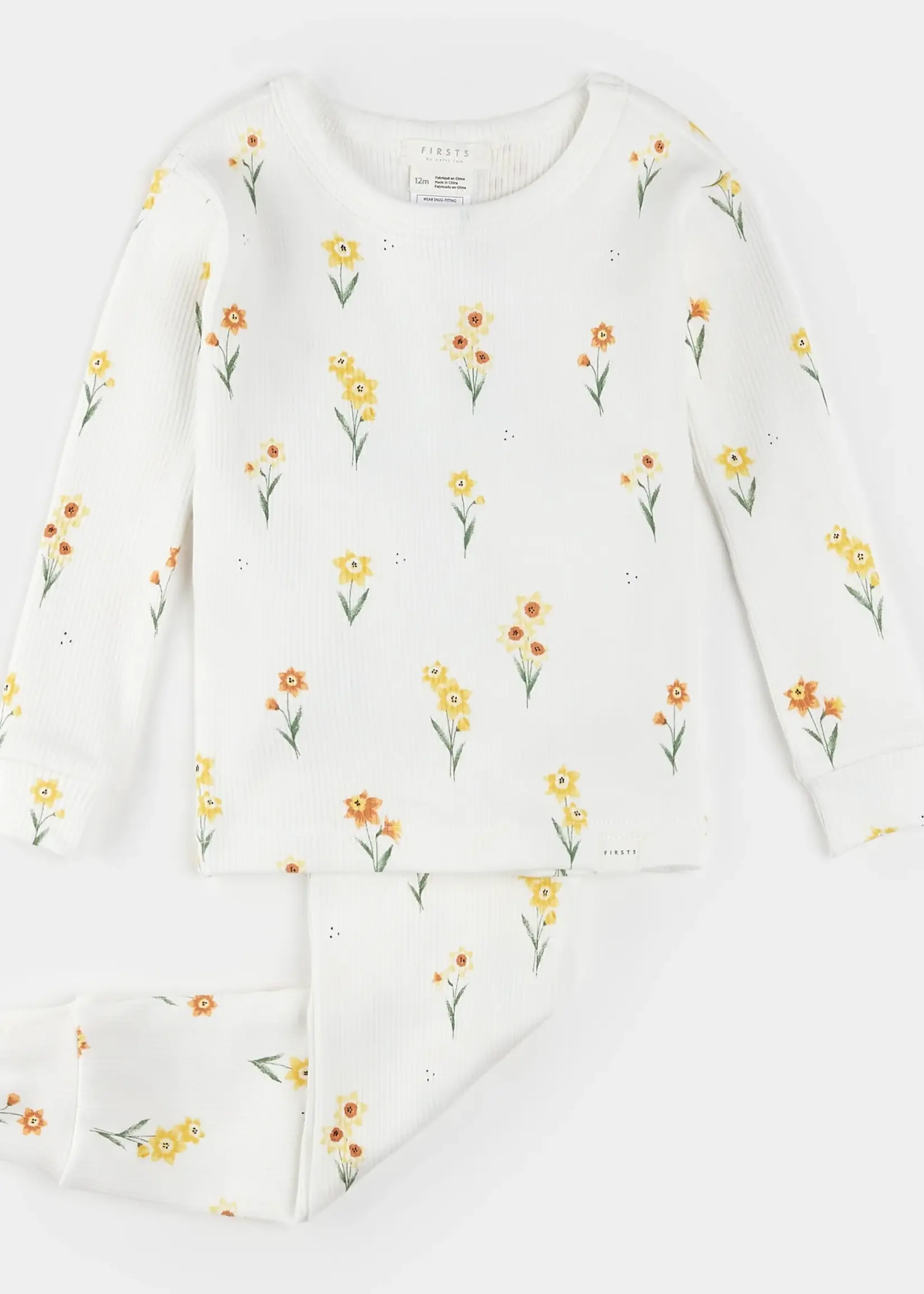 Petit Lem PJ L/S TOP PANT KNIT OFF WHITE FLOWER PRINT