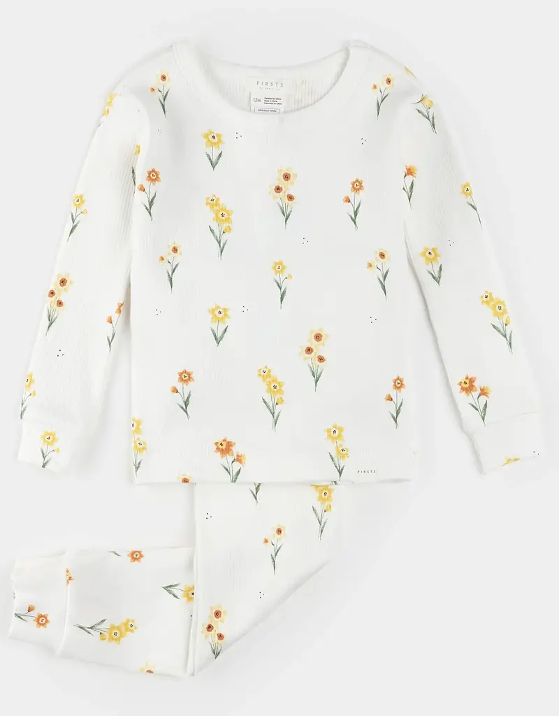 Petit Lem PJ L/S TOP PANT KNIT OFF WHITE FLOWER PRINT