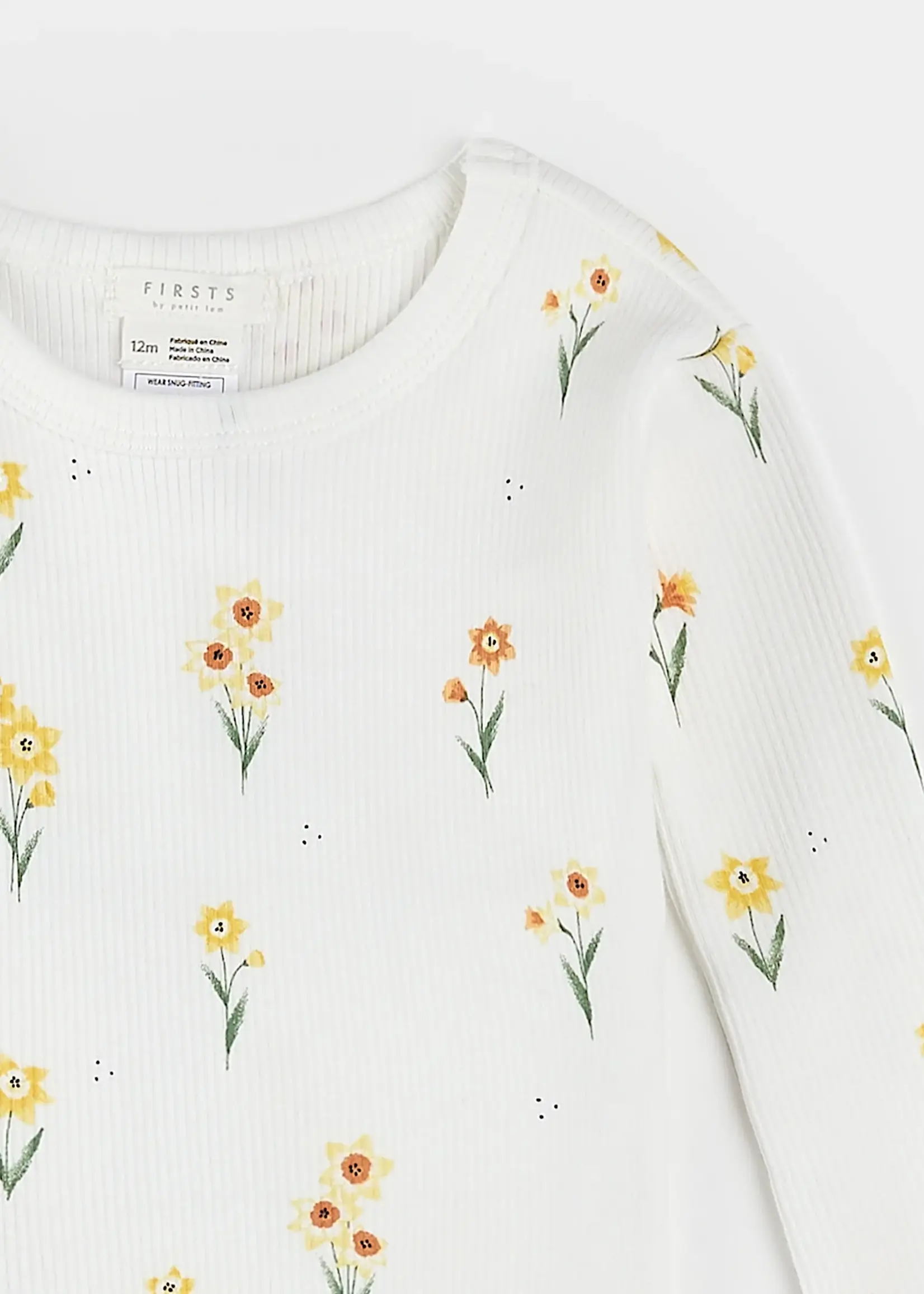 Petit Lem PJ L/S TOP PANT KNIT OFF WHITE FLOWER PRINT