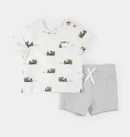 Petit Lem S/S TOP SHORT SET TRACTOR PRINT