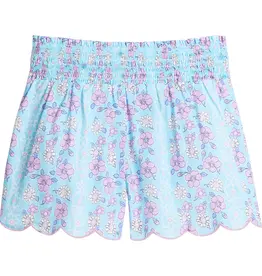 Bisby Marguerite Floral  Shirred Scallop Shorts Aqua