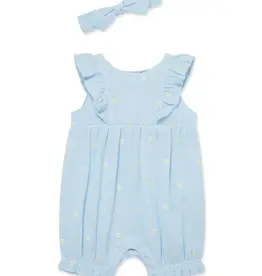 Little Me Lt Blue Daisy Romper w/Headband