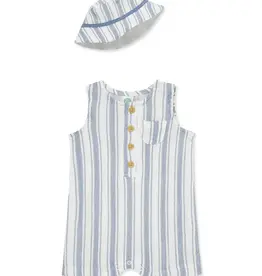 Little Me Blue Striped Romper w/Hat