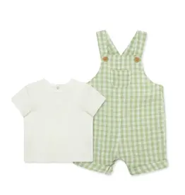 Little Me Check Shortall Set Lt Green