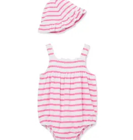 Little Me Pink Striped Terry Bubble w/Hat