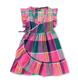 Tea Collection Carnival Rainbow Plaid Woven Wrap Dress