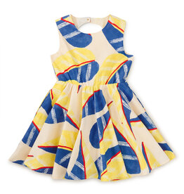 Tea Collection Open Back Twirl Dress Oversized Tropical Leaf