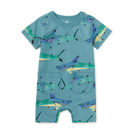 Tea Collection Double Pocket Baby Romper Painted Shark