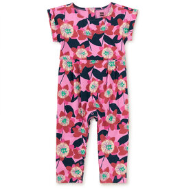 Tea Collection Cuff Sleeve Baby Romper Block Print Passion Flower
