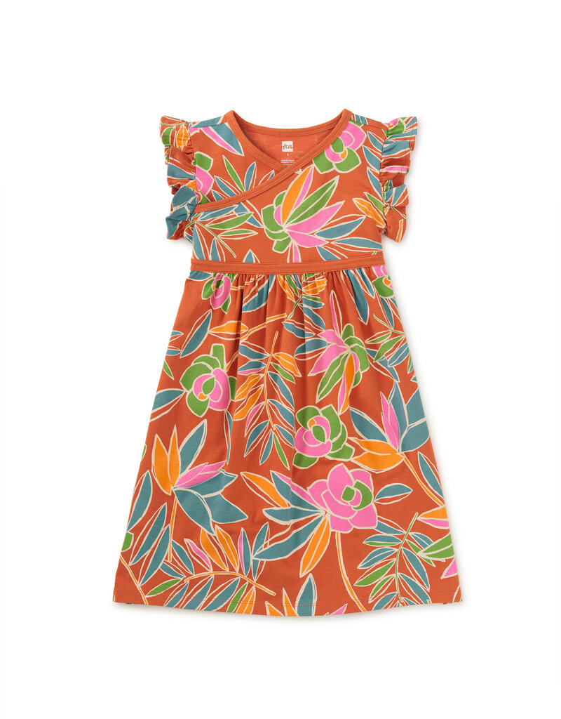 Tea Collection Wrap Neck Dress Tropical Gardenias