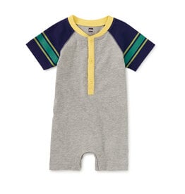 Tea Collection SALE Athletic Henley Baby Romper Med Heather Grey