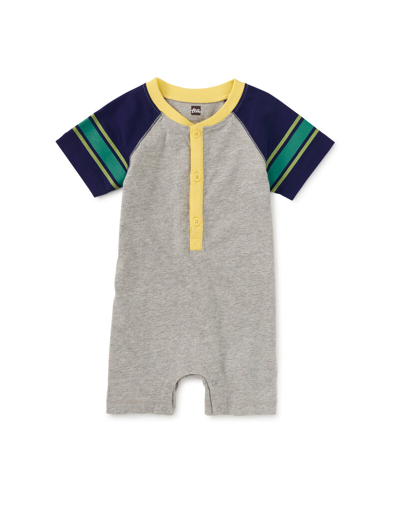 Tea Collection Athletic Henley Baby Romper Med Heather Grey