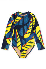 Tea Collection Long Sleeve One-Piece Swimsuit Oversized Tropical Leaf