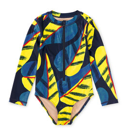 Tea Collection Long Sleeve One-Piece Swimsuit Oversized Tropical Leaf