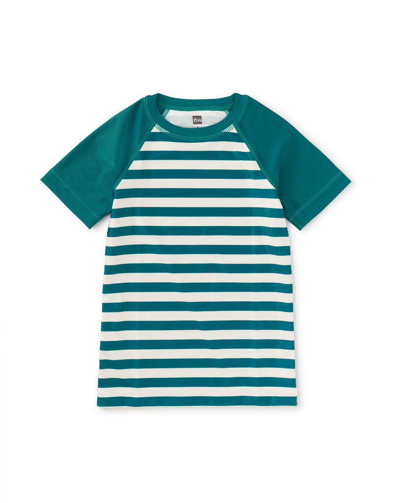 Tea Collection Short Sleeve Rash Guard Green Stripe