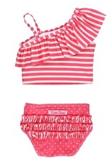 RuffleButts One Shoulder Ruffle Tankini Hot Pink Heart Polka Dot
