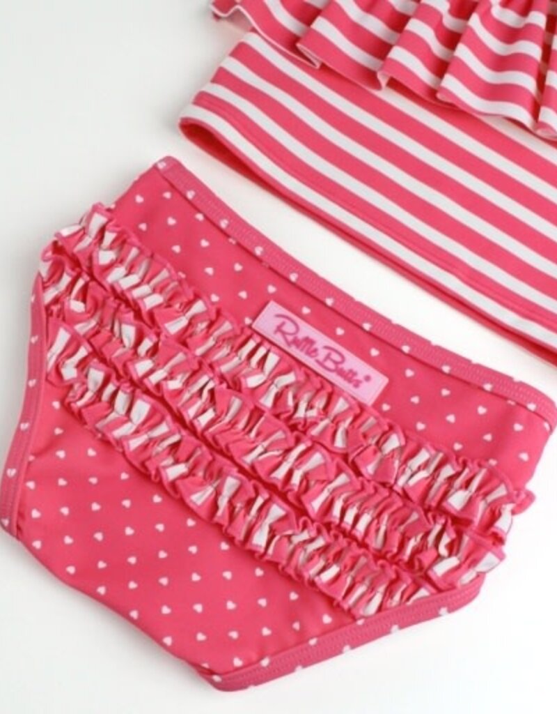 RuffleButts One Shoulder Ruffle Tankini Hot Pink Heart Polka Dot
