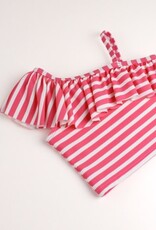 RuffleButts One Shoulder Ruffle Tankini Hot Pink Heart Polka Dot