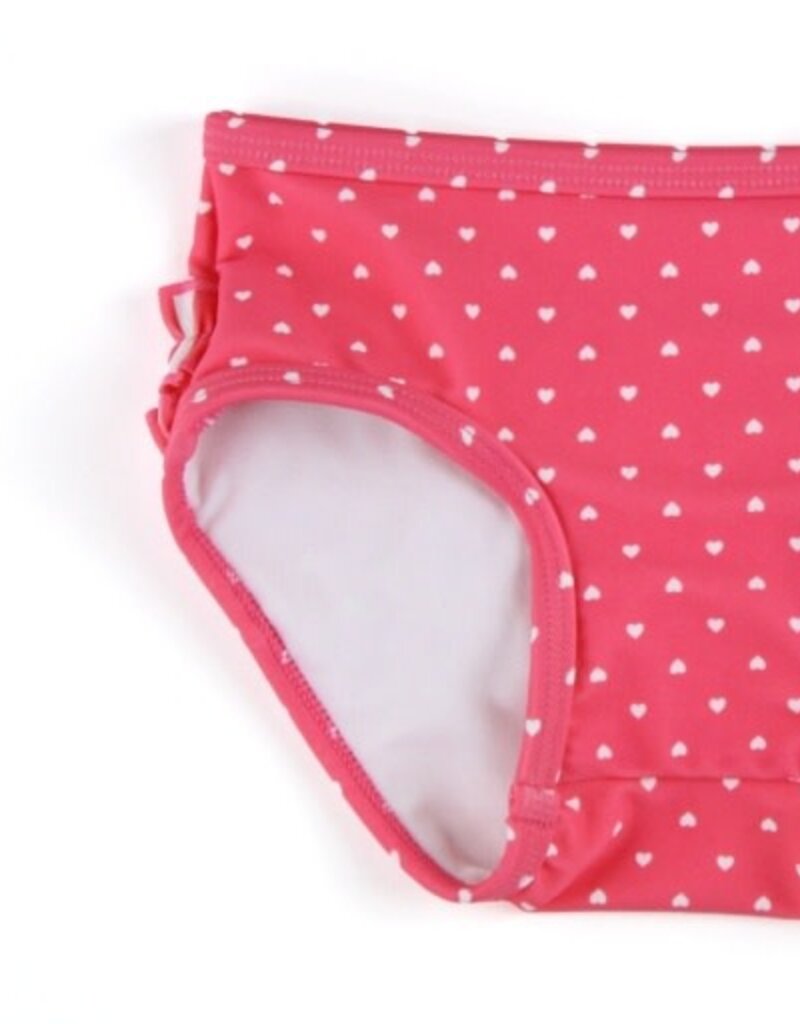 RuffleButts One Shoulder Ruffle Tankini Hot Pink Heart Polka Dot