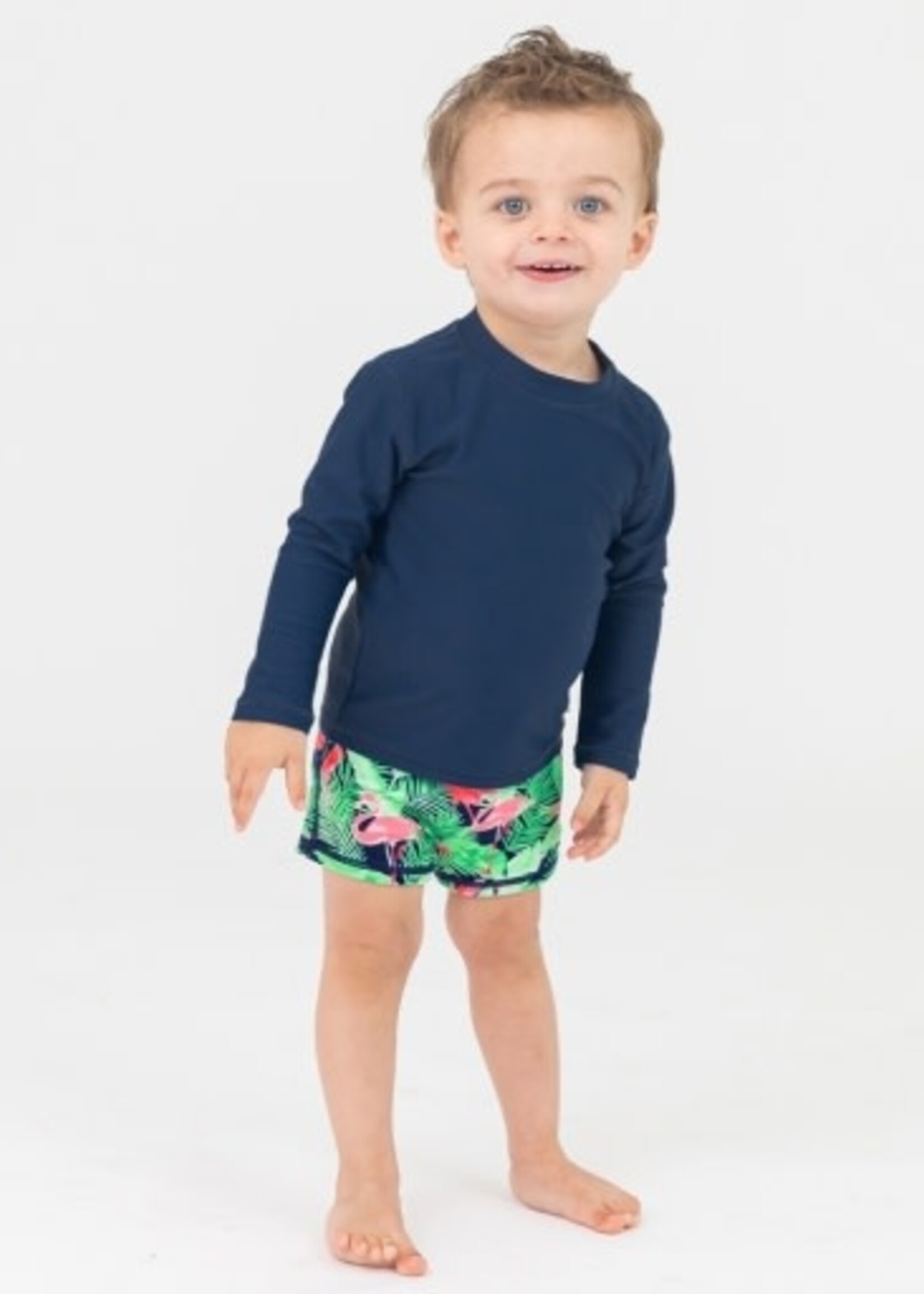 RuffleButts Long Sleeve Navy Rash Guard