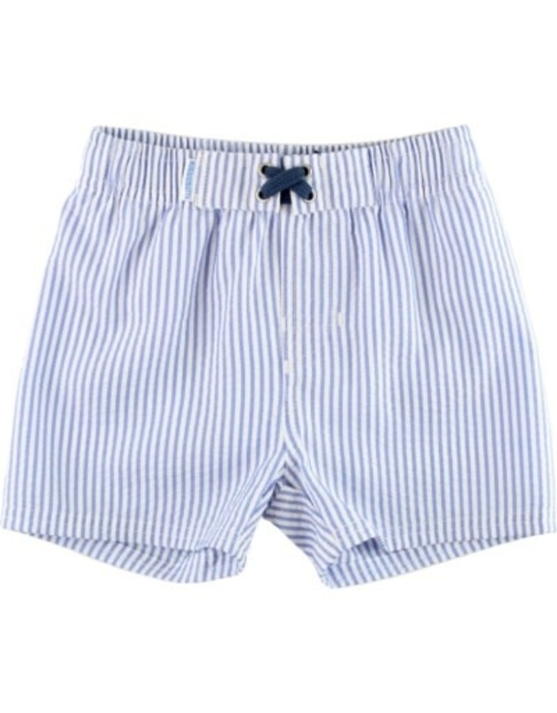 RuffleButts Swim Trunks Periwinkle Blue Seersucker