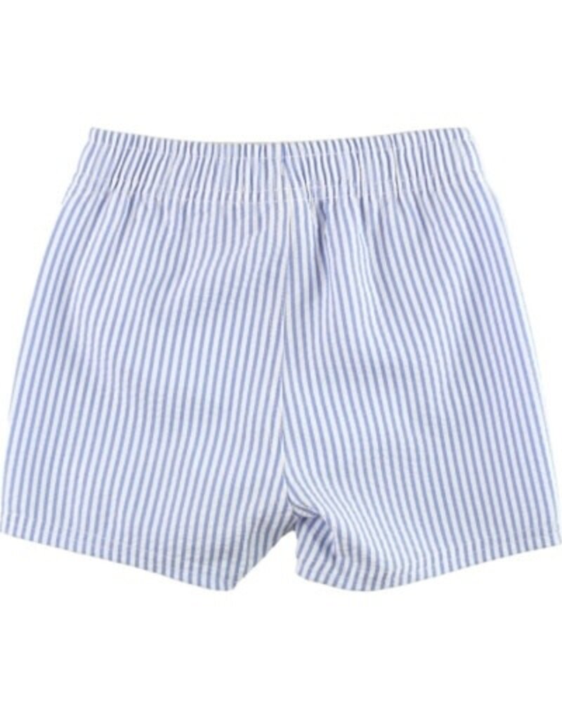 RuffleButts Swim Trunks Periwinkle Blue Seersucker