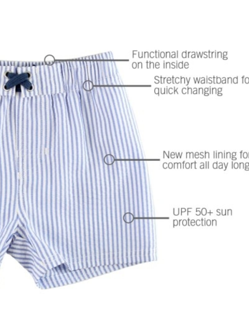 RuffleButts Swim Trunks Periwinkle Blue Seersucker