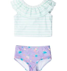RuffleButts Ruffled Tankini Purple Garden