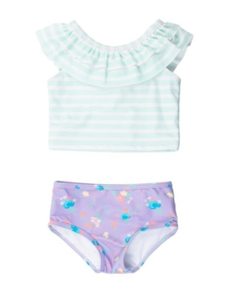 RuffleButts Ruffled Tankini Purple Garden