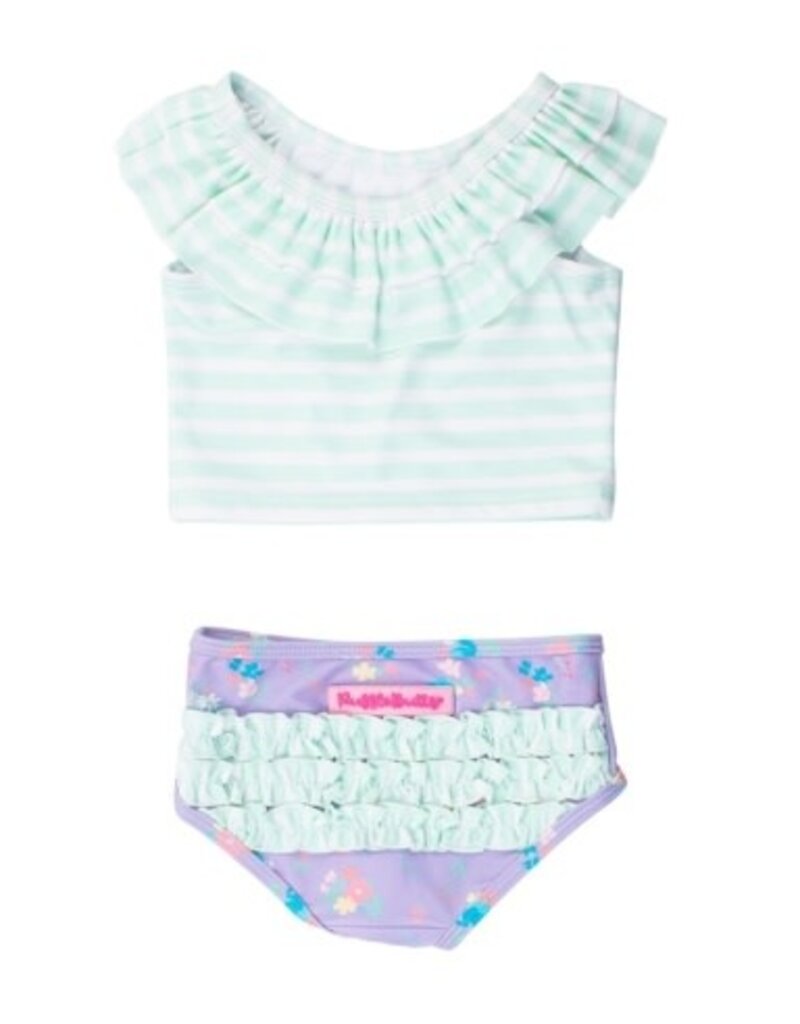 RuffleButts Ruffled Tankini Purple Garden