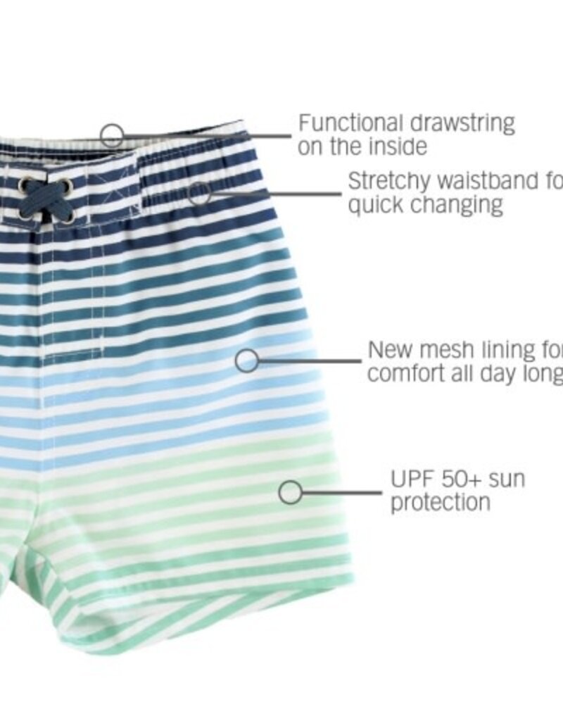 RuffleButts Swim Trunks Coastal Stripe