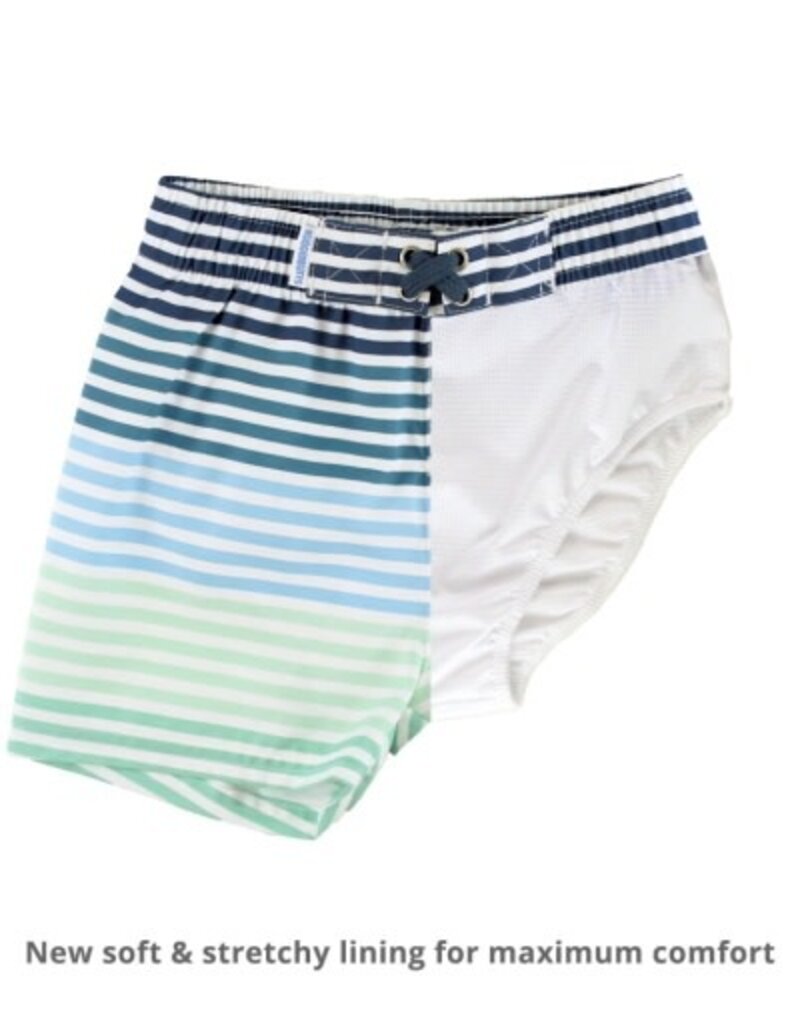 RuffleButts Swim Trunks Coastal Stripe