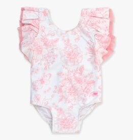 RuffleButts Butterfly Sleeve 1 Pc Bubblegum Pink Butterfly Garden Toile