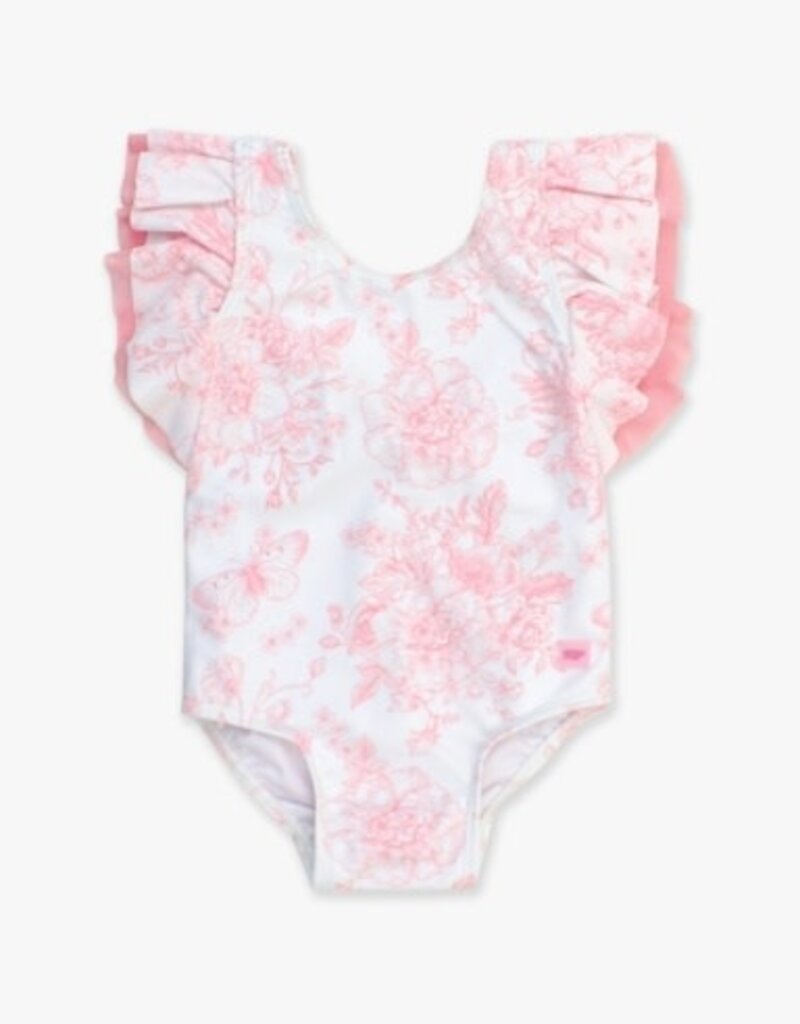 RuffleButts Butterfly Sleeve 1 Pc Bubblegum Pink Butterfly Garden Toile