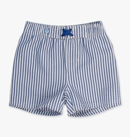 RuffleButts Swim Trunks Blue Seersucker