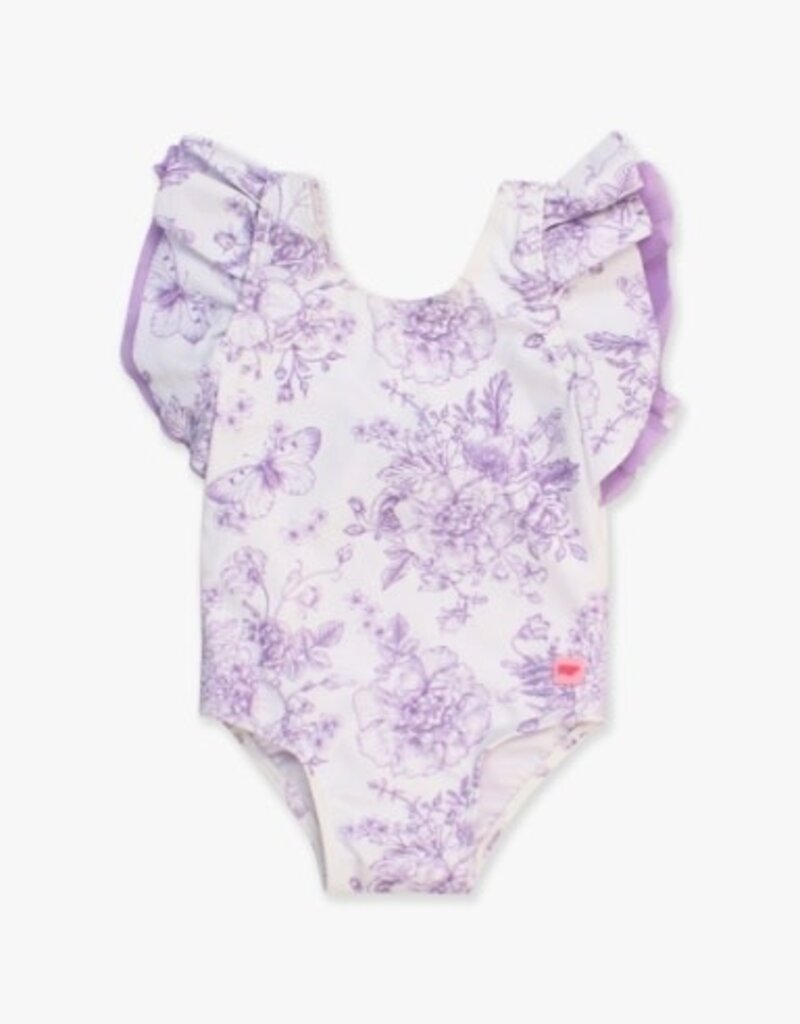 RuffleButts Butterfly Sleeve 1Pc Purple Butterfly Garden Toile