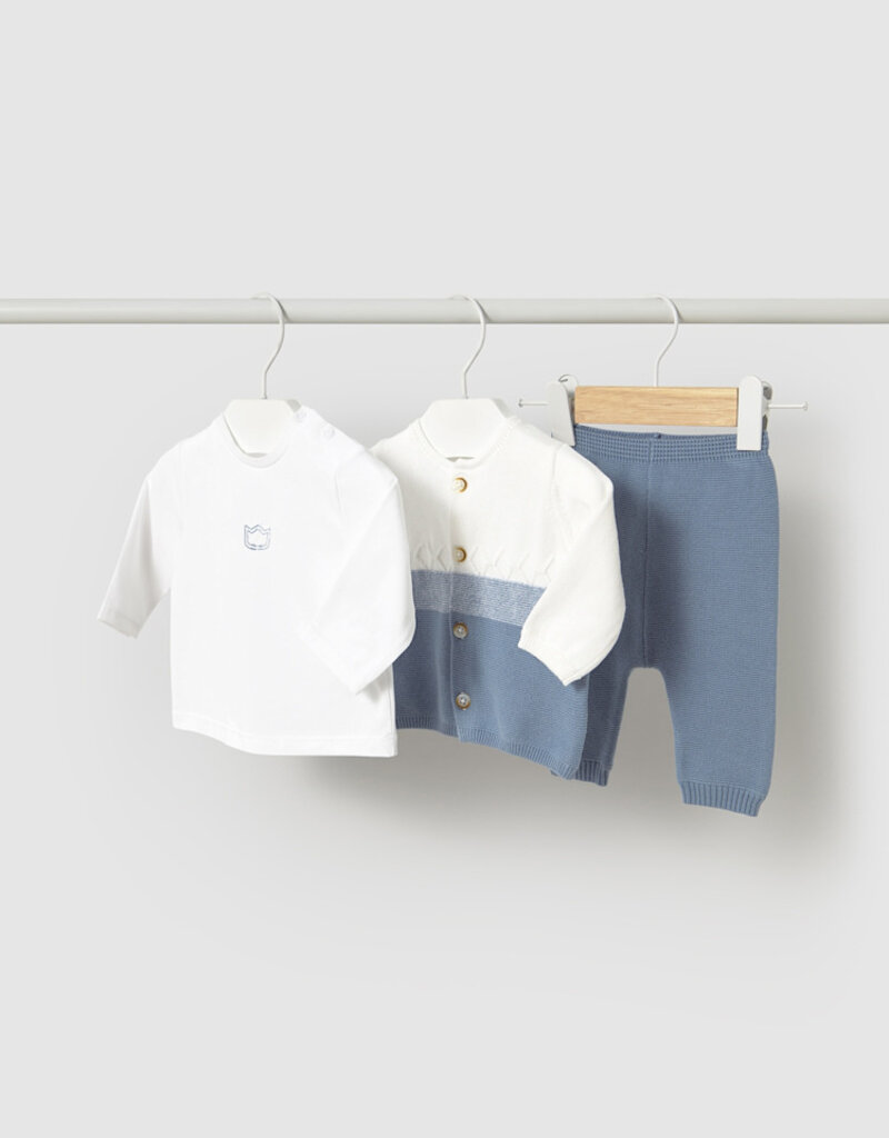 Mayoral Long Knit 3pc Pant Set Blue