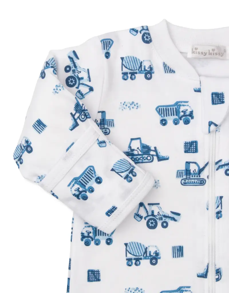 Kissy Kissy Construction Trucks Blue Print Footie w/Zipper